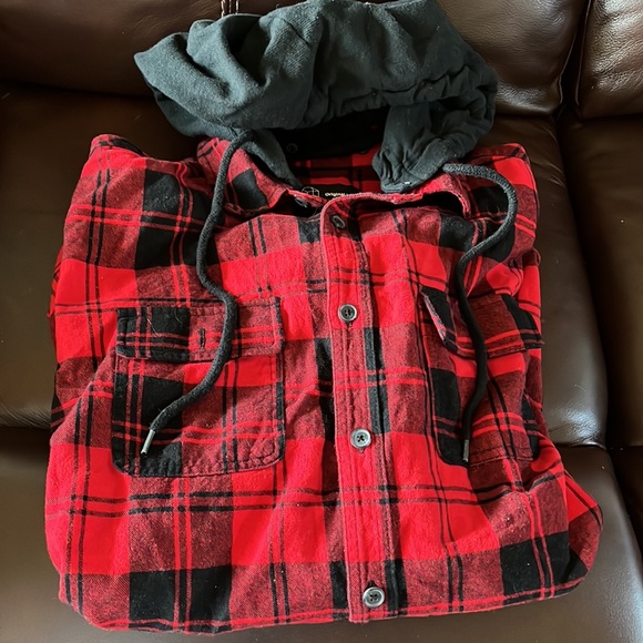Original Use Men’s dynamic red plaid hooded flannel shirt shacket size M… - Picture 5 of 6